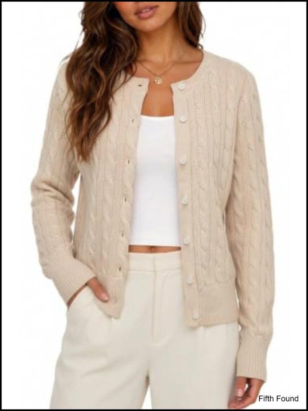 Lightweight Cable Knit Button Down Cardigan Long Sleeve Crewneck